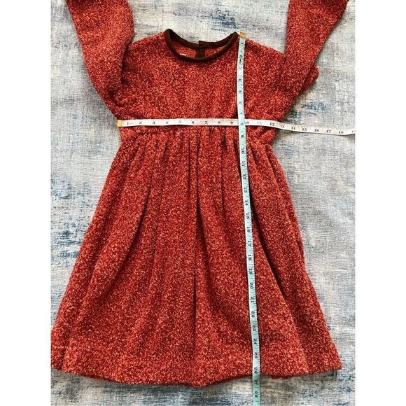 Vintage Lago & Rosie's Red Orange Dress With Matching Brown Vest Large - Picture 10 of 12